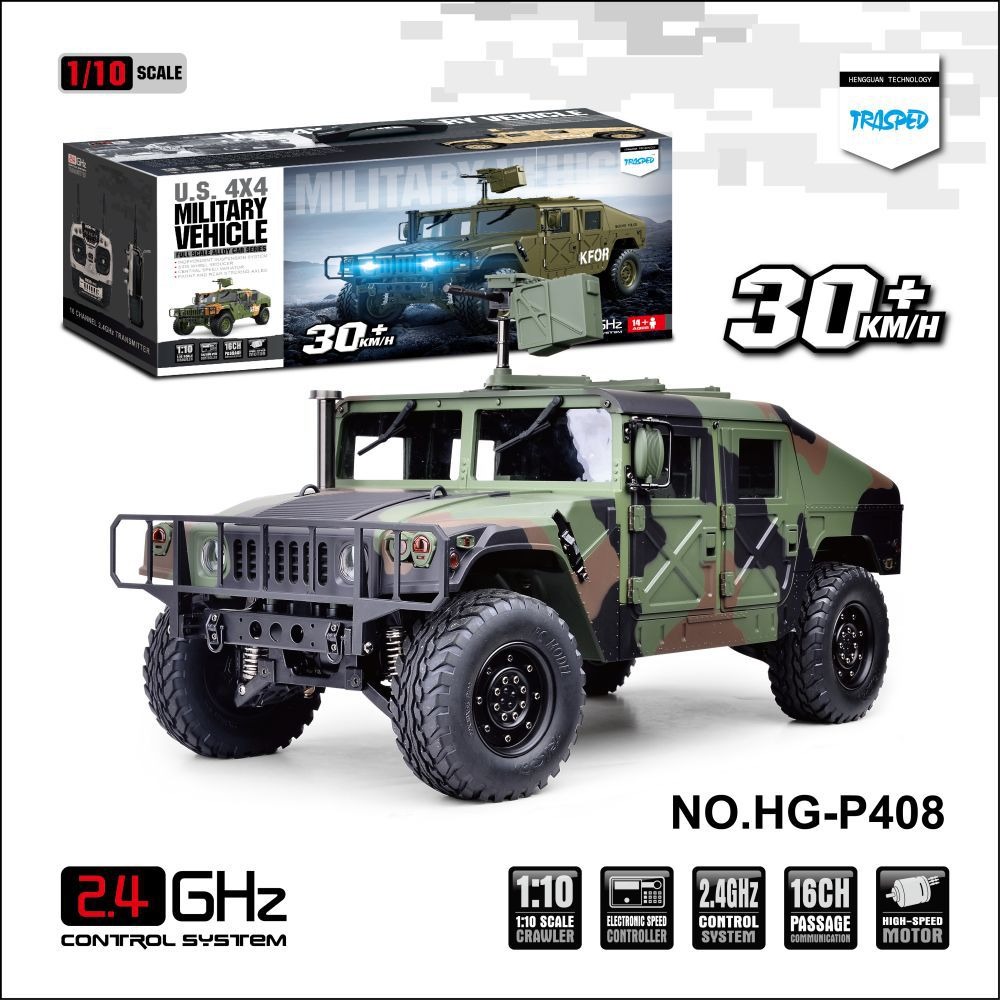 恒冠1/10 美国4x4车P408高仿真四驱高速车金属底盘敞篷悍马遥控车