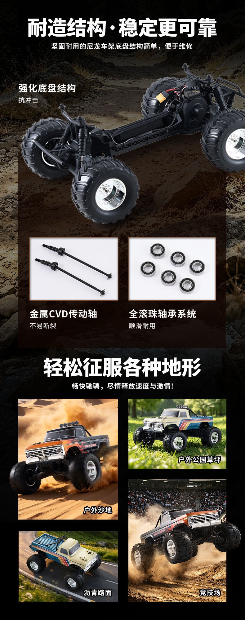 FMS 1/10福特F100无刷版大脚RC遥控模型车后驱高速越野漂移玩具
