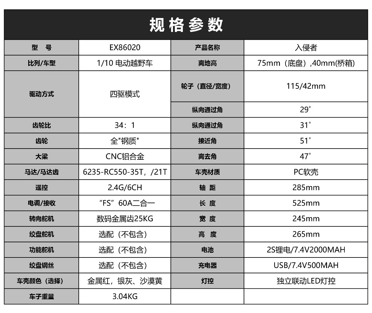 瑞泰RGT EX86020 1:10 LC71入侵者遥控电动攀爬仿真越野RC模型车