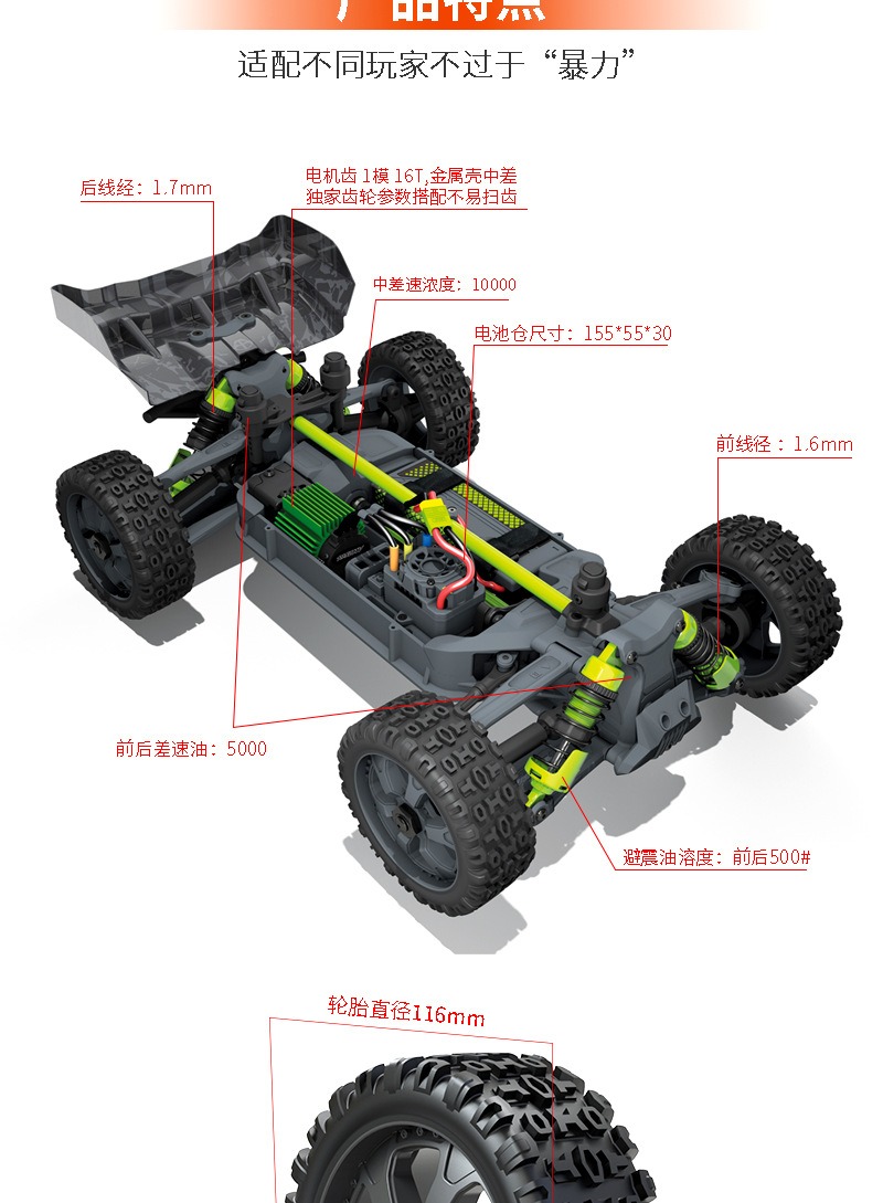 PDracing 1/8暴君T8越野场地卡车RC遥控车电动无刷四驱模型 PD850