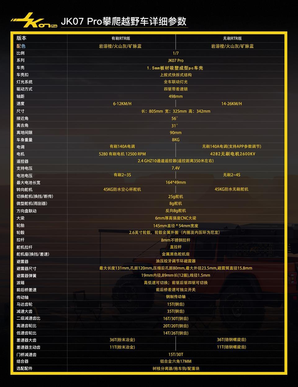 雷拉洛JK07 Pro 1/7攀爬车RC遥控车电动四驱无刷仿真越野车模型
