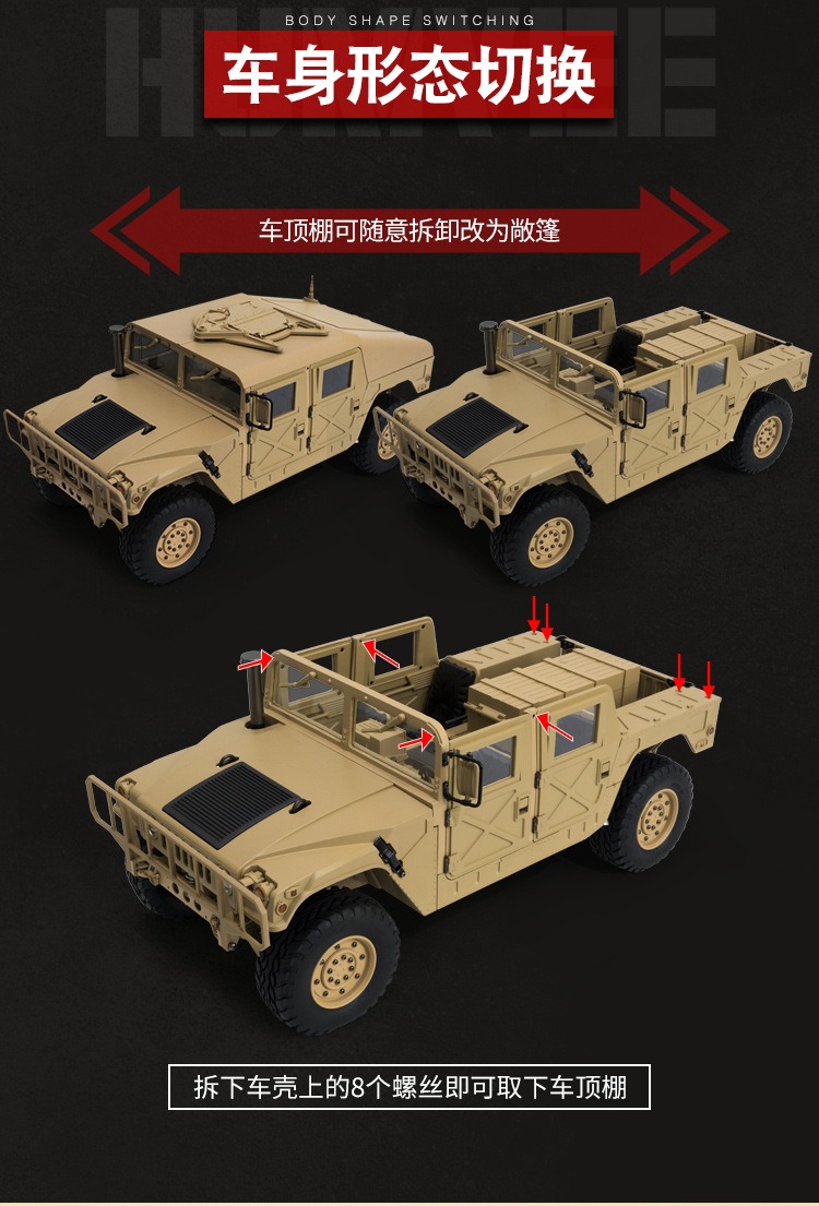 军用卡车1/10仿真模型4*4军卡P408恒冠悍马越野RC高档遥控车声光