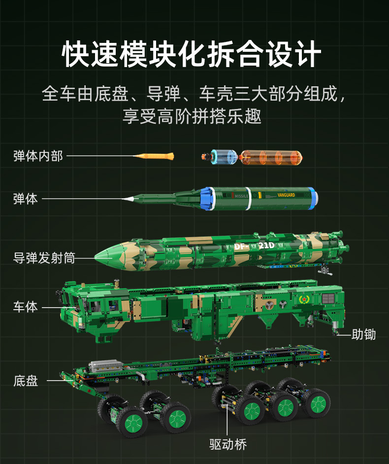 C56031双鹰积木东风21d反舰弹道导弹高难度兼容乐高拼装男孩玩具