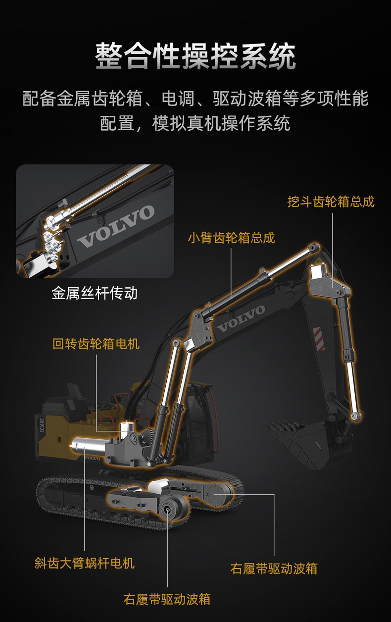 1/14双鹰挖掘机模型E010电动丝杆遥控工程车男孩玩具全合金挖土机