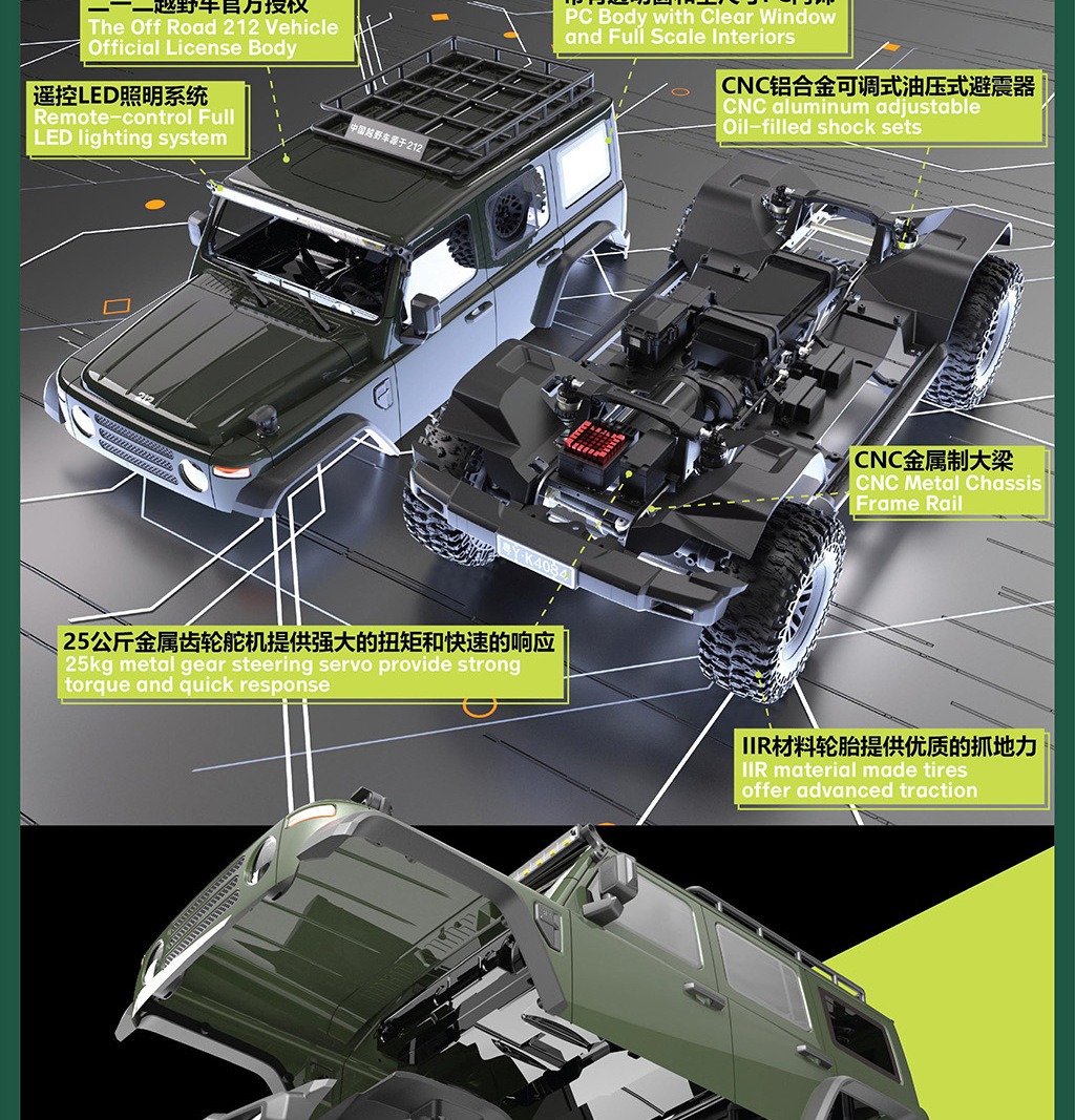 RC模型车 易控4084 1/8 212遥控电动四驱攀爬车差速锁双速 有刷版