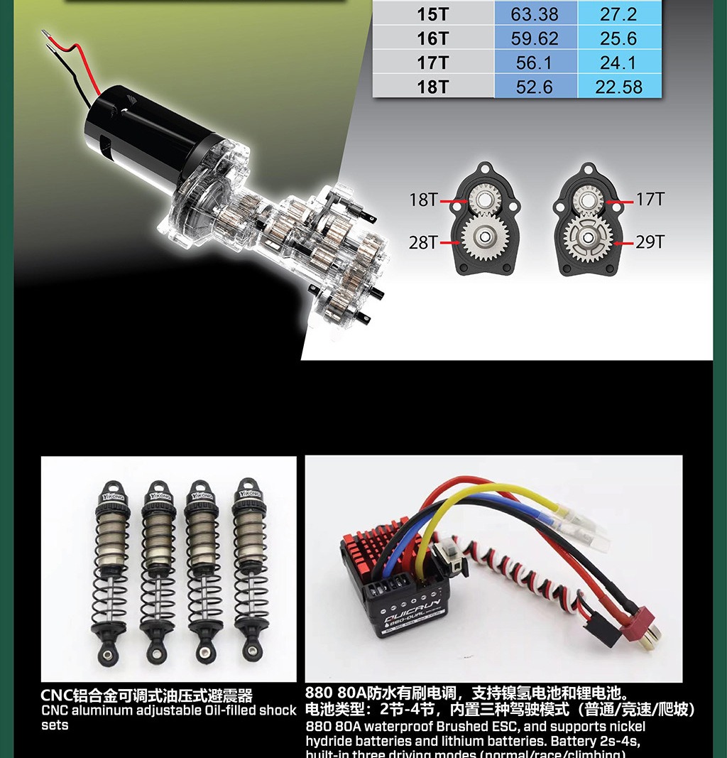 RC模型车 易控4084 1/8 212遥控电动四驱攀爬车差速锁双速 有刷版