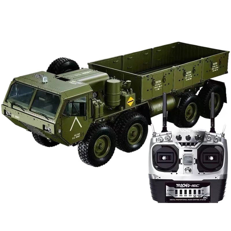 恒冠1/12重型卡车P801军事模型高端遥控车军卡玩具方控16通越野车