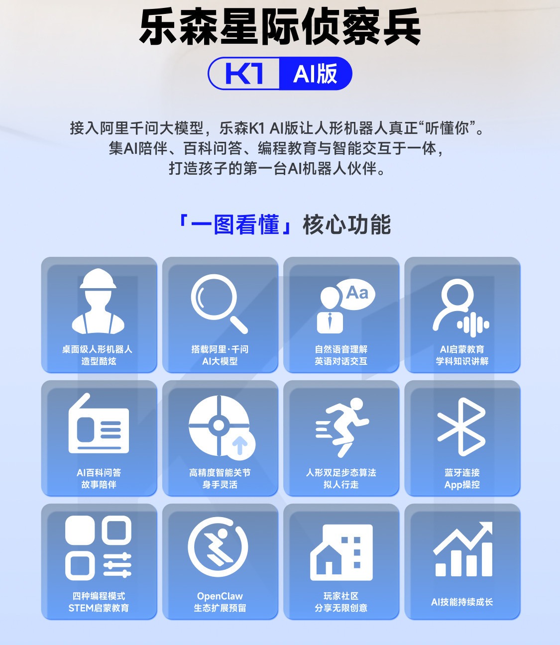 乐森机器人星际侦察兵K1学习玩具高科技高端教育益智AI智能机器人