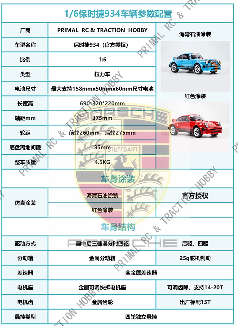 KM雷神1/6仿真保时捷934拉力车RC遥控模型车四驱越野车电动