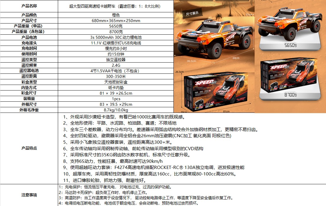 JJRC大型1:8四驱高速越野车无刷专业竞速大脚模型玩具RC遥控汽车